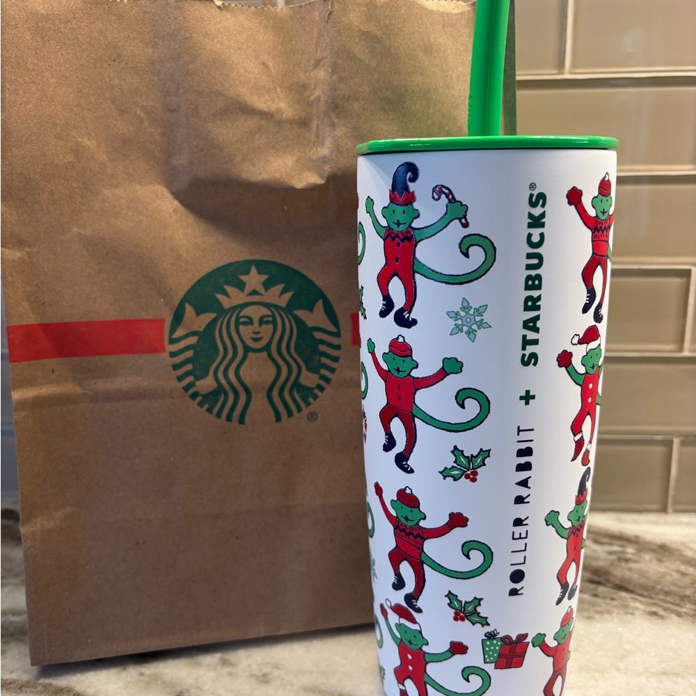 Starbucks Roller Rabbit Elf Tumbler with Green Lid